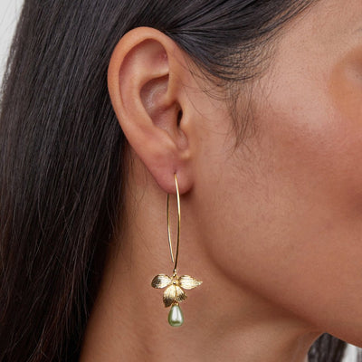Jade Perle & Blüten Tropfen Ohrringe